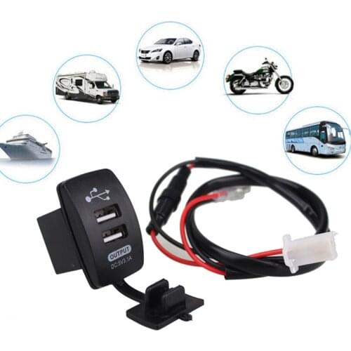 Waterproof 12V-24V Mini Micro Dual USB Plug Car Motorcycle Cigarette Lighter Socket 5V 3.1A Car Charger with Waterproof Panel