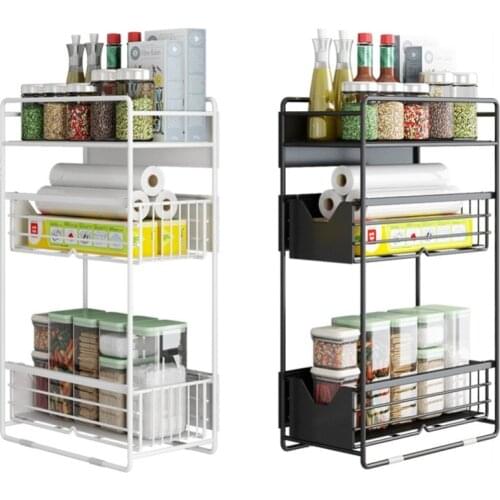 Pull-out strong load-bearing kitchen organizer surface paint treatment magnetic suction refrigerator storage rack carbon steel