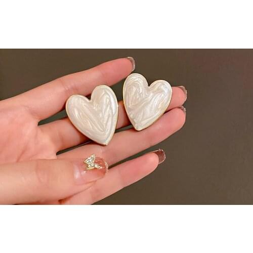 New Arrival Big Heart Stud Earrings For Women Fashion Jewelry Vintage Enamel Hearts Statement Boucle Oreille Femme Bijoux