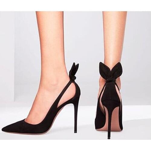 Moraima Snc Sexy High Heel Shoes Pointed Toe Super High Thin Heels Woman Pumps Black Red Suede back Rabbit Party Dress Heels