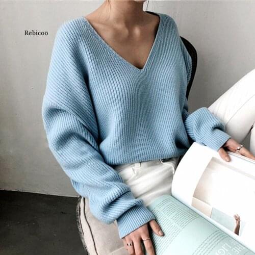 Autumn Winter Womens Knitwear Sexy V-Neck Minimalist Tops Korean Irregular Hem Knitted Casual Sweaters