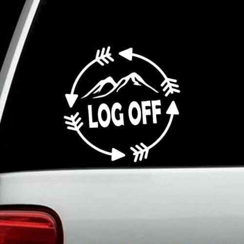 10.2*10.1cm Log Off Mountain Hiking Camping Decal Sticker for Car Window Car Accessories Motorcycle Helmet Car Styling