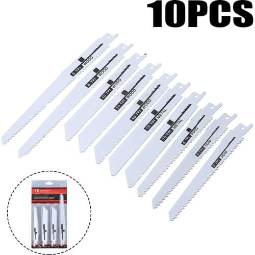10pcs High-Carbon Steel Jig Saw Blade Wood Metal Ground Teeth Straight Cutting Saw Blades