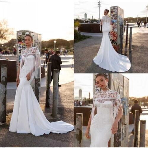 2020 Crystal Design Wedding Dresses with Jacket Sweetheart Backless Satin Bridal Gowns Sweep Train Beach Mermaid Wedding Dress