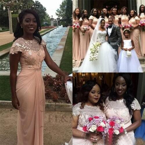 2021South African Bridesmaid Dresses Black Girls Lace Applique Sheath Bridesmaid Dress Wedding Party Gowns