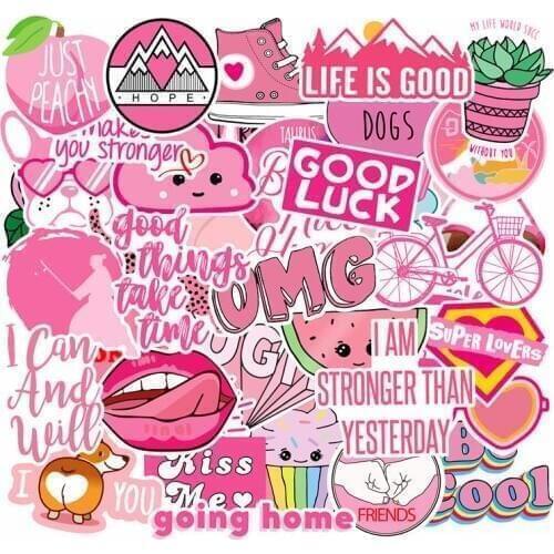 40Pcs PVC Waterproof Girls Kawaii Pink Computer Stickers to DIY Suitcase Moto Car Fridge Luggage Laptop Scrapbook Skin Decals