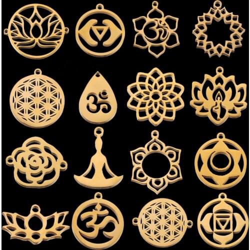 5pcs/lot Yoga Lotus Chakra DIY Charms Pendant Stainless Steel Tag Lotus Flower Connectors Jewelry Making Items Wholesale Crafts