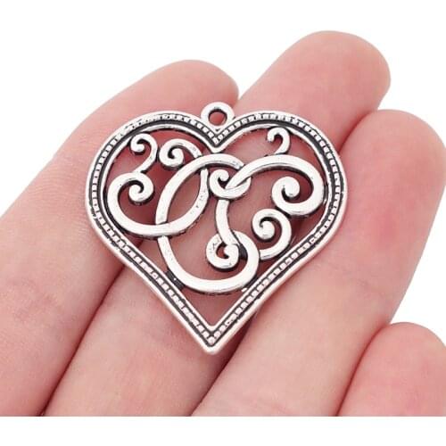 5 x Tibetan Silver Hollow Filigree Heart Charms Pendants for DIY Necklace Jewelry Making Findings 37x36mm