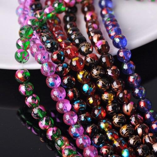 Shiny Coated Patterns Round 6mm 8mm 10mm Crystal Glass Loose Beads for Jewelry Making DIY Craft Findings