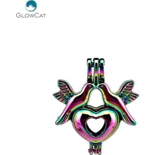 C663 5pcs/lot COLORS Multicolor Heart Lovebirds Pearl Beads Cage Pendant Locket Fairytale Party Essential Oil Diffuser