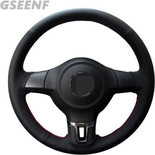 Car Steering Wheel Cover For Volkswagen Golf 6 Mk6 VW Polo MK5 2010-2013 Black Hand-stitched Comfortable Artificial Leather