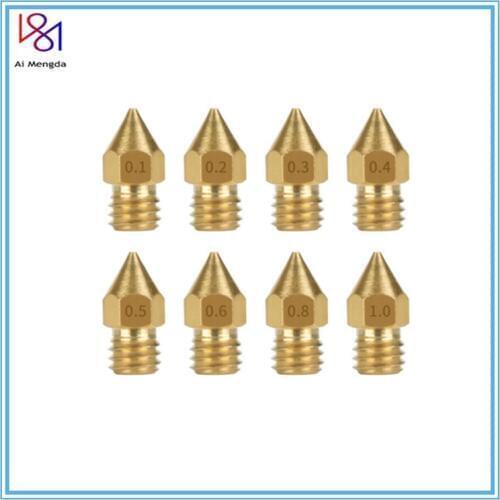 3D Printers Parts MK7 MK8 Nozzle 0.2 0.3 0.4 0.5 0.6 0.8 1.0mm Copper Extruder Threaded 1.75/3.0mm Filament Head Brass Nozzles