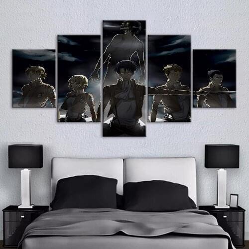 Home Decorative Attack Titan Canvas Paintings 5 Pieces HD Prints Fight Anime Modular Pictures Wall Art Alan Livel Poster Framed