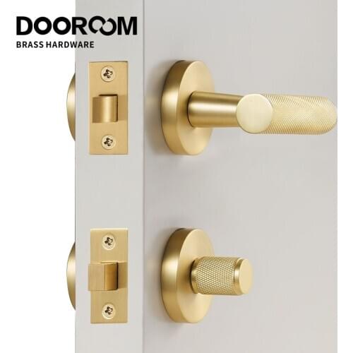 DOOROOM brass knurled thumb turn key latch lever handle cylinder key escutcheon passage room lock