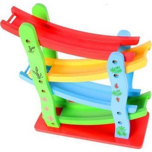 Extreme Flying Car Four-storey Sky Ladder Slider Track Slider Wooden Puzzle Kids Inertial Sliding Toy Car Kid Toddler Toys