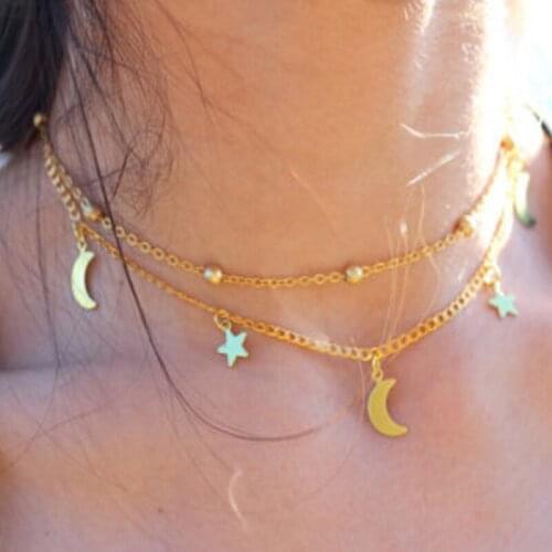 European and American Multi-Layer Necklace Clavicle Chain Moon Star Female Necklace Combination Metal Party Female Jewelry Gift