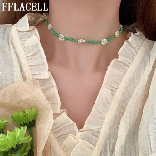 FFLACELL 2020 New Japan Handmade Sweet Cute Colorful Beaded Short Choker Necklace Bracelet Ring Set Korean Jewelry for Women