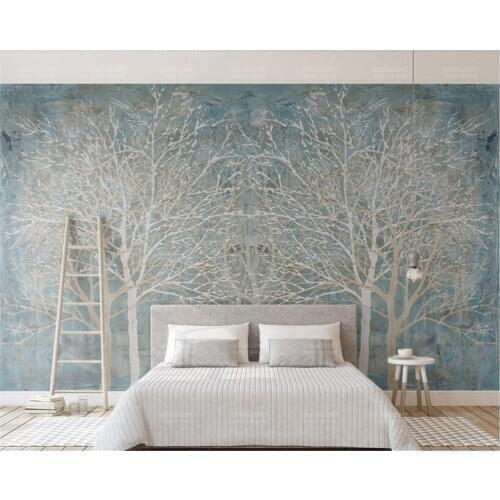 Beibehang modern wallpaper Blue forest Hand Painted painting living room TV background wall wall paper home decor papel murals