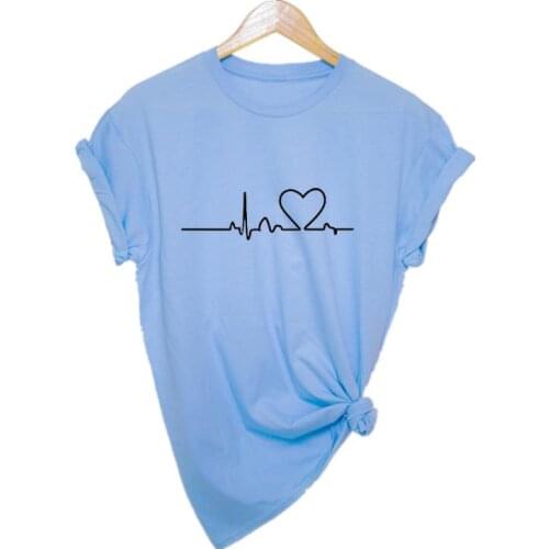 Love pattern T-shirt womens cotton o-neck short sleeve T-shirt womens slim skirt sports womens T-shirt European size XS-XXL