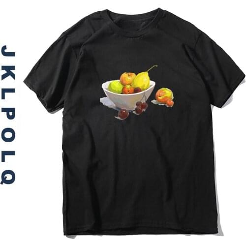 JKLPOLQ Oversized Cotton Mens T Shirts Gouache Art Printing Funny Crew Neck Summer Style Tees Shirt Women Eu Size XS-3XL