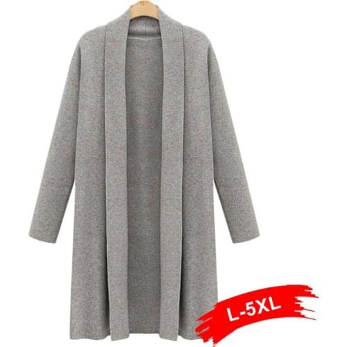 Plus Size Turn Down Collar Long Grey Cardigans Sweater For Woman 3Xl 4Xl Oversized Long Sleeve Girls Autumn Knitted Sweater
