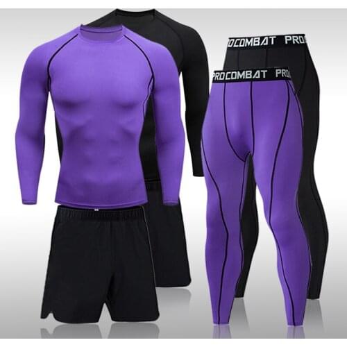 Mens Solid Color 3-Piece Compression Quick-Drying Sportswear, Basketball Football Gym Running Joggers Fitness Sports Suit