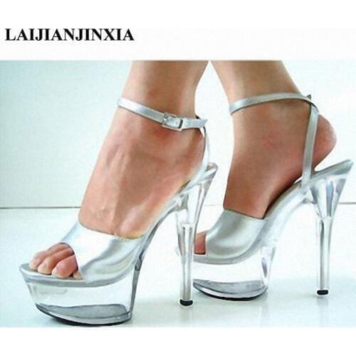 LAIJIANJINXIA Womens Shoes Strap New Design 15cm High Heels Sandals Wedding Party Queen Transparent Platform Dance Shoes