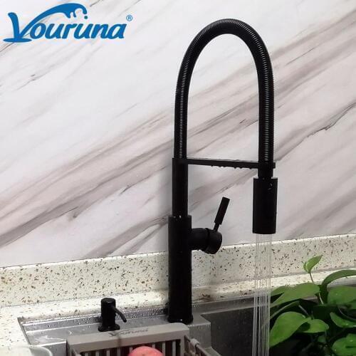 VOURUNA Matte Black Spring Pull Down Kitchen Sink Faucet Mixer Tap Nickel Brushed Golden