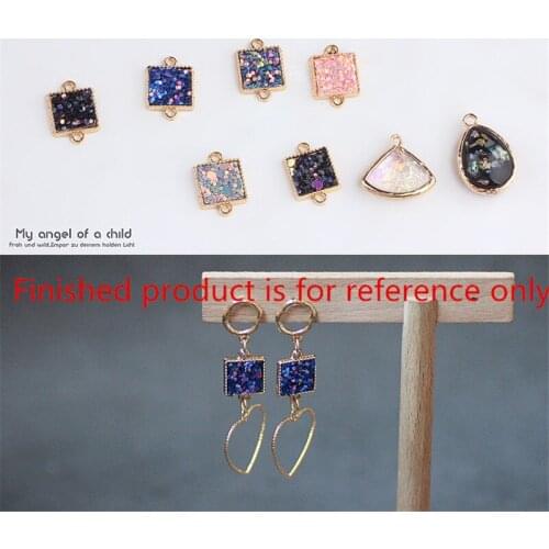 Mini Order 10PCs Gold TOne ALloy Bling Glitter Alloy Square Connecter Charms Waterdrop Triangle Shape Ornament Pendant Charms