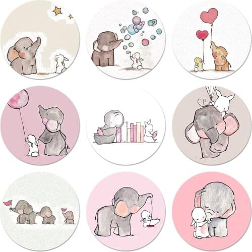 Cartoon cute elephant and rabbit Icons Pins Badge Decoration Brooches Metal Badges For Clothes Backpack Decoration 58mm