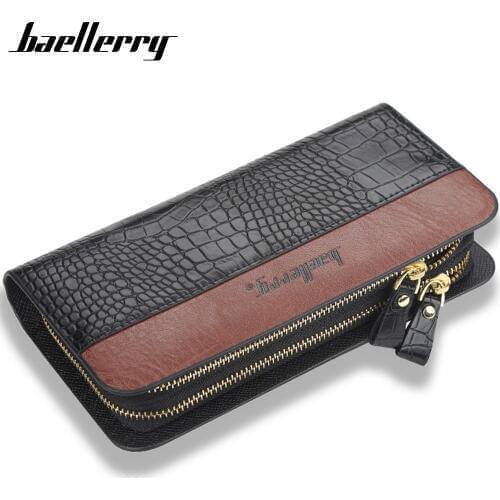 2020 New Men Clutch Wallets Crocodile pattern PU Leather Large Capacity Zipper Hand Strap Men Wallet Business Solid Male Purses