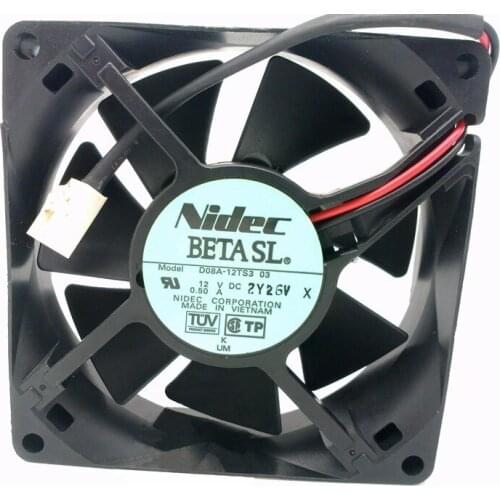 NIDEC D08A-12TS3 80*80*25mm 8cm 80x80x25mm DC 12V 0.50A 2 Line 2 Pin Server Inverter Cooling Fan
