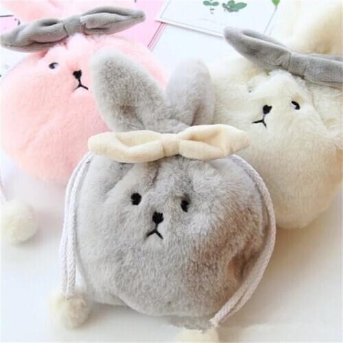 Women Small Cute Bag Lady Cosmetics Bag Travel Change Key Bag Plush Rabbit Drawstring Cosmetic Bag Make Up Organizer Toiletry
