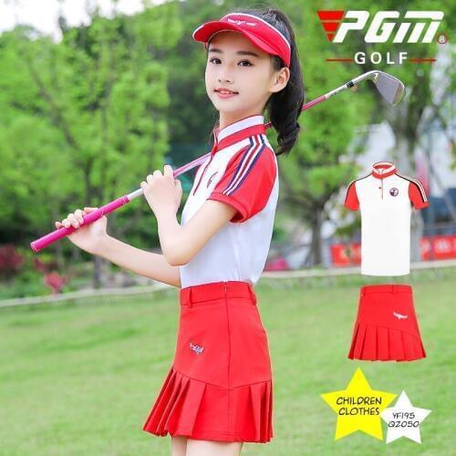 PGM Girls Quick-dry Golf Skirts Set Short Sleeve Shirt Pleated Skirt Girls Comfortable Soft Golf Tennis Clothing D0787