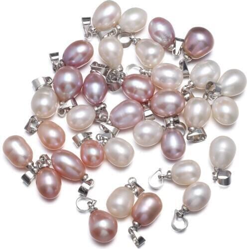Wholesale 5Pcs/lot Natural Freshwater Pearl Pendants Rice Shape Beads Charms For Jewelry Making DIY Necklace Earrings 7-8mm