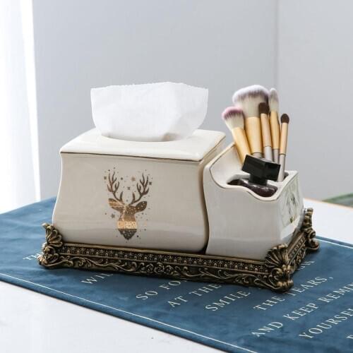 Nordic Luxury Ceramic Elk Tissuc Box Desk Organizer Remote Control Holder Makcup Cosmctic Storage Box Napkin Paper Container