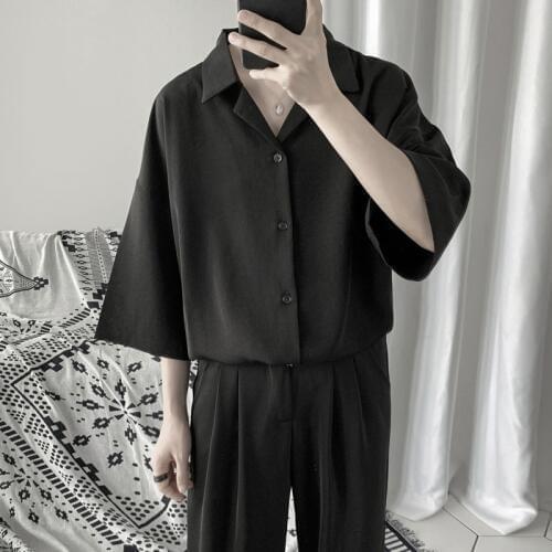 Summer Korean Dress Shirt Mens Fashion Solid Color Business Casual Shirt Men Streetwear Wild Loose Short Sleeve Shirt Men M-2XL