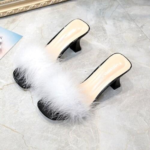 Womens Summer High-heeled Shoes Female Students Heeled Hairy heels Sandals Women