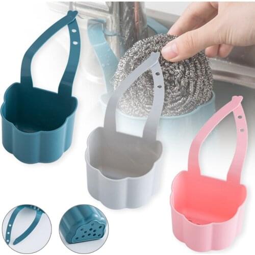 Kitchen Sink Sponge Holder Soap Holder Drain Rack Adjustable Snap Closure Hollow-out Bottom Kitchen Storage Accessories