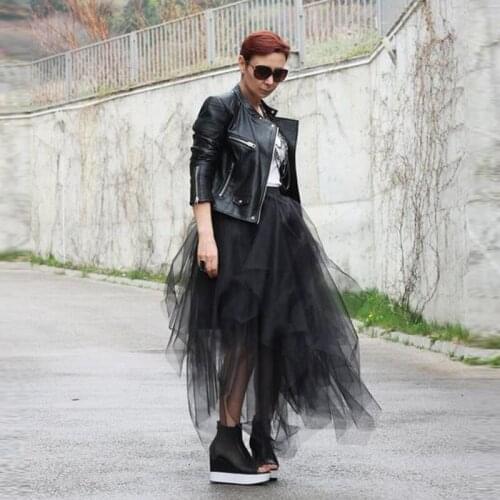 High Waist Black Sirts Cheap Ruffles Tulle Skirt Jupe юбка с высокой талией Ankle Length Plus Size femme Skirts mujer faldas
