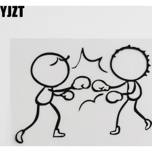 YJZT 12.9CMX9.3CM Cartoon Boxing Fight Sparring Partners Vinyl Car Sticker Black/Silver 8A-0314