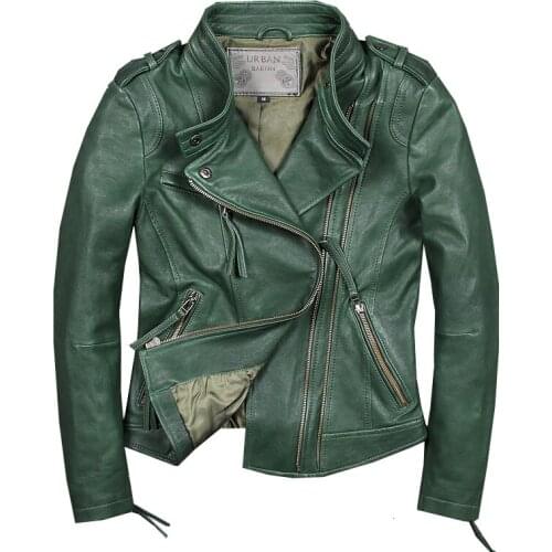 Genuine Leather Jacket Women Real Sheepskin Motorcycle Leather Jacket Coat Casual Slim Green Autumn Winter jaqueta de couro