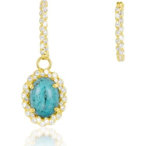 SLJELY Luxury S925 Sterling Silver Gold Color Asymmetric Turquesa AB Earrings Micro Cubic Zirconia Stones Women Fine Jewelry