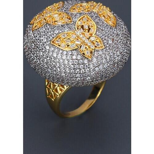 Bride Talk Butterfly Large Size Big Rings Full Cubic Zirconia CZ Birthday Party Two Tone Color Sparkly Wedding Jewelry For Women