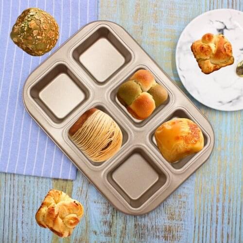 1pc 6-hole Mini Square Non Stick Carbon Steel Bread Cake Fondant Cookie Mold Tart Trays Mould Cooking Tool