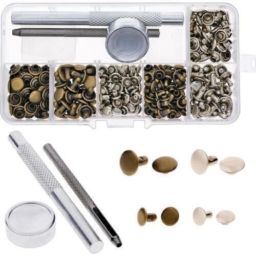 120Pcs/Set Leather Rivets With Fixing Tool Kit Single Cap Rivets Tubular Metal Studs For Leather Craft Repairing For Handwork