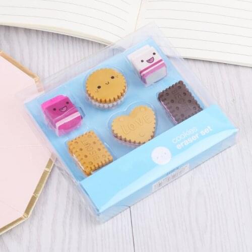 6pcs/set Kawaii Biscuit Milk Rubber Pencil Eraser Kids Student School Stationery M17F