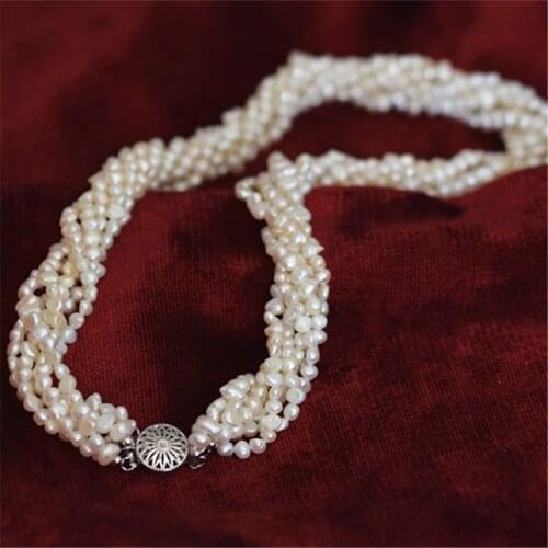 7rows freshwater pearl white baroque 4-5mm necklace 18inch FPPJ wholesale beads nature