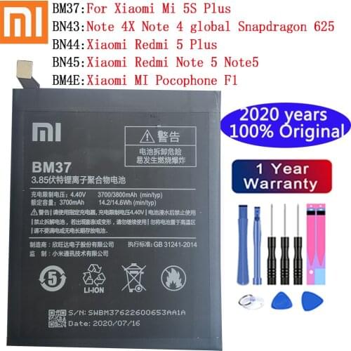New 100% xiaomi Original Battery for Xiaomi Mi 5S Plus Note 4X Note 4 Snapdragon 625 Redmi 5 Plus Note5 MI Pocophone F1 Battery