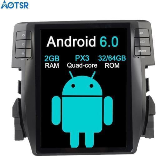 Aotsr Android 6.0 Tesla Car GPS navigation For Honda Civic 2016 2017 video player headunit multimedia stereo Satnav radio no DVD